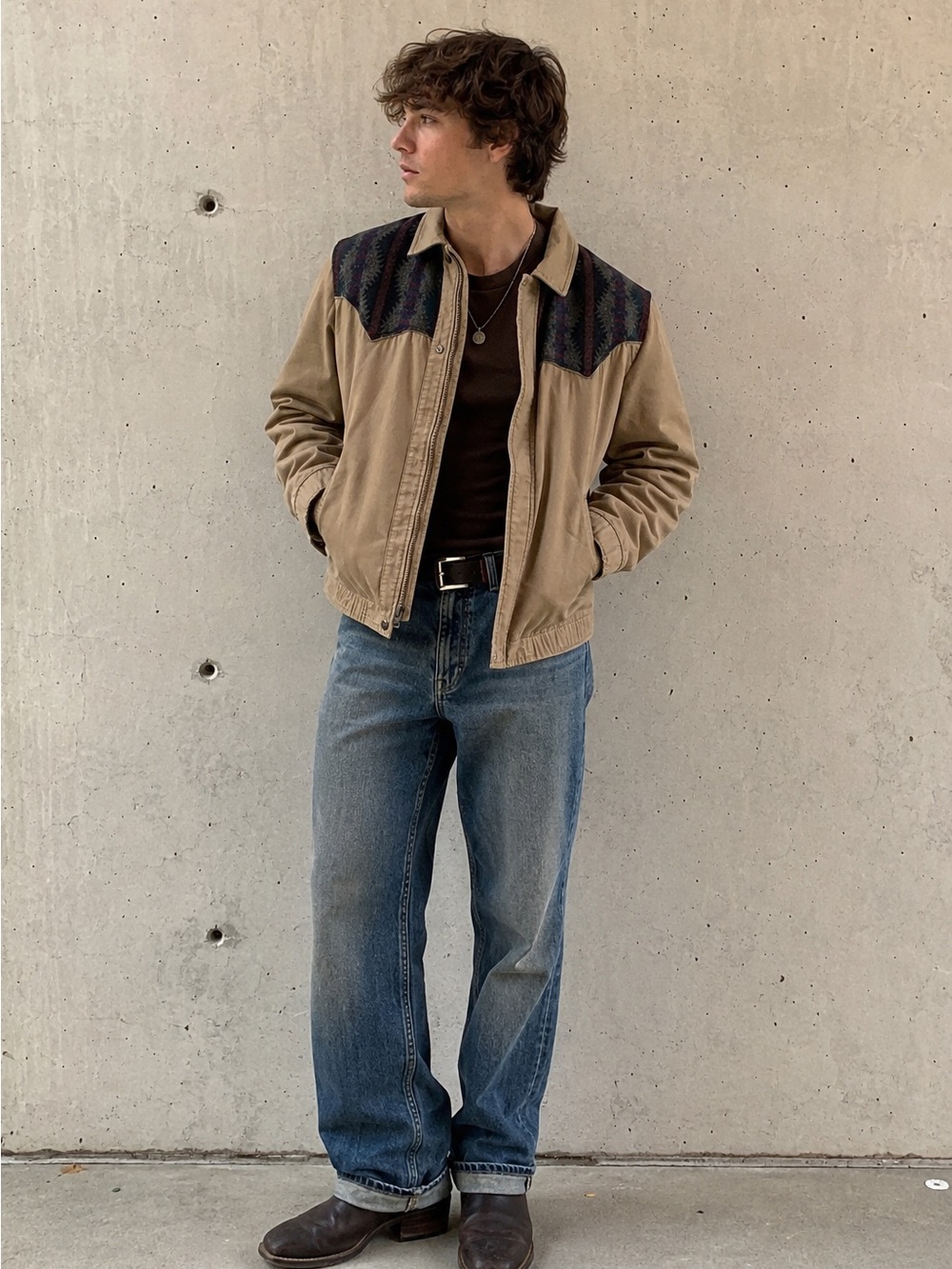 Vintage Pendleton Western Wear Aztec Wool Yoke Jacket Tan Beige Coat